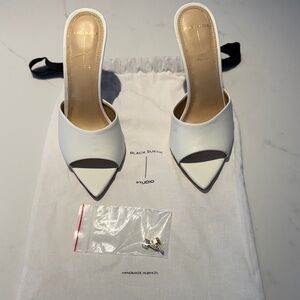 Black Suede Studio Bella Mule in White Napa Leather